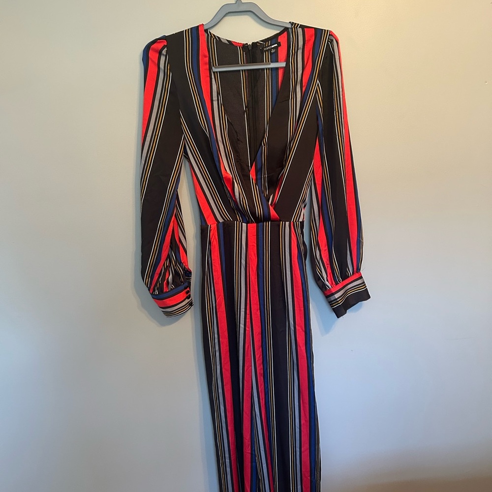 Striped V-Neck Long Sleeve jumpsuit